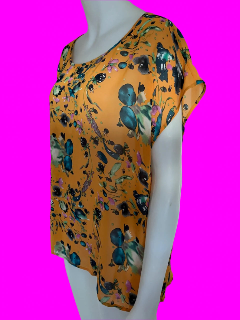 Ashley Fogel - NZ Designer - Vibrant Orange Top - Fruits - Size: 12