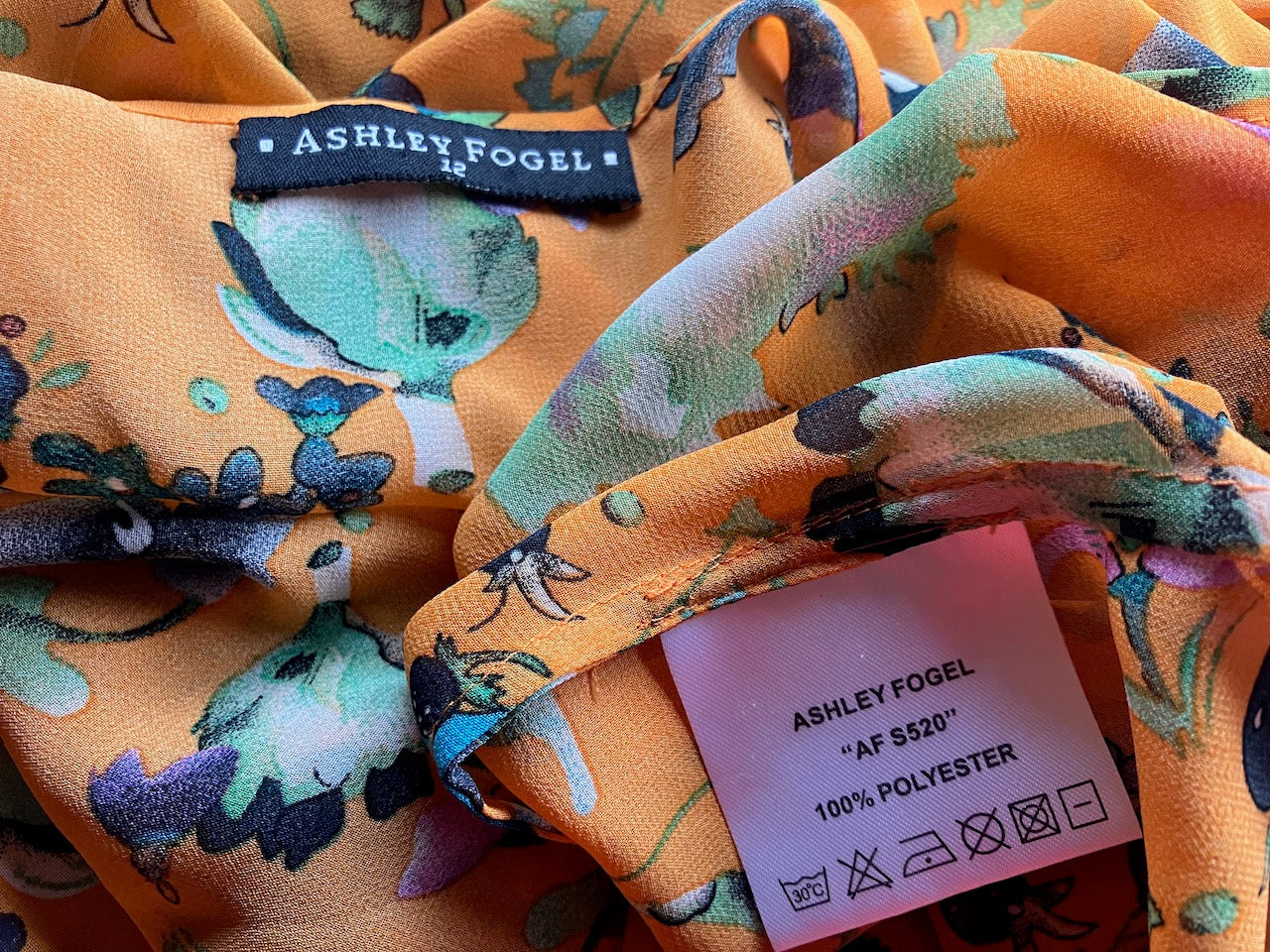 Ashley Fogel - NZ Designer - Vibrant Orange Top - Fruits - Size: 12