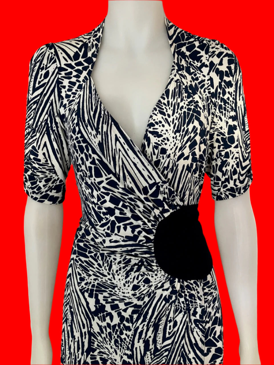 Bettie Monroe - NZ Designer Printed Wrap Dress - Size: S