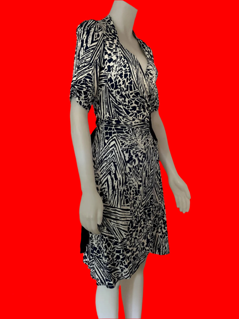 Bettie Monroe - NZ Designer Printed Wrap Dress - Size: S