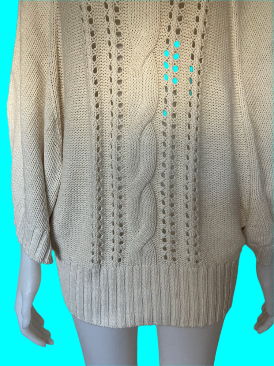 Beautiful Cream Cable Knit Poncho - One Size Fits All