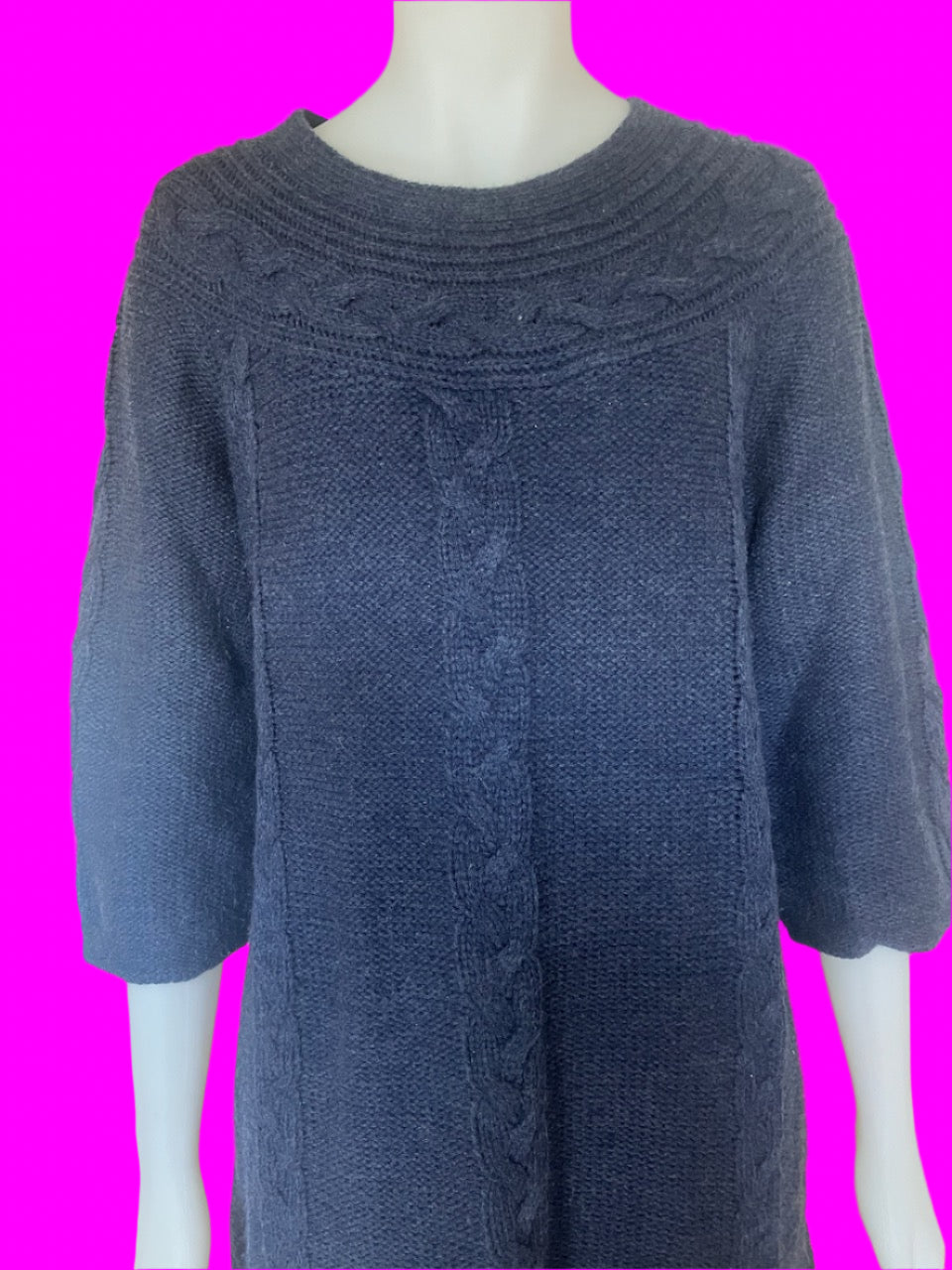Maya - Navy Blue - Cable Knit Dress - Size: L (Slim Fitting)