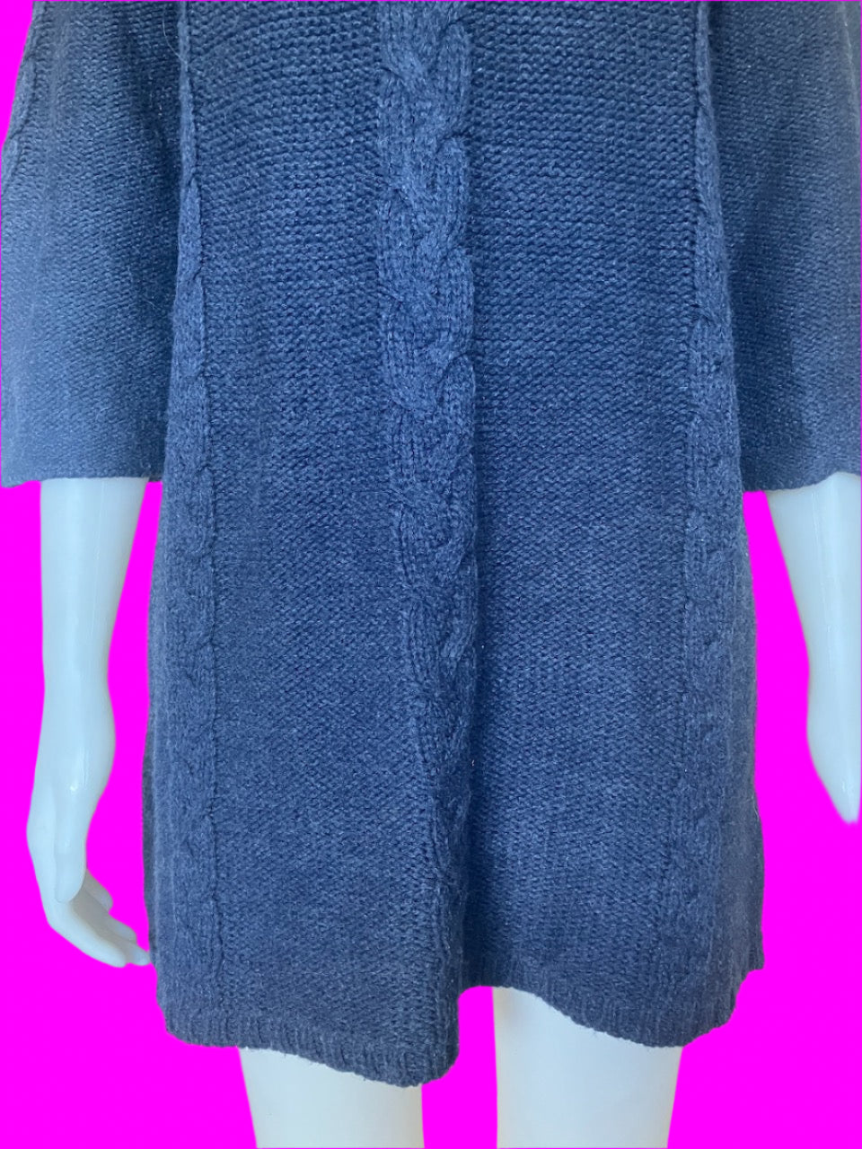 Maya - Navy Blue - Cable Knit Dress - Size: L (Slim Fitting)