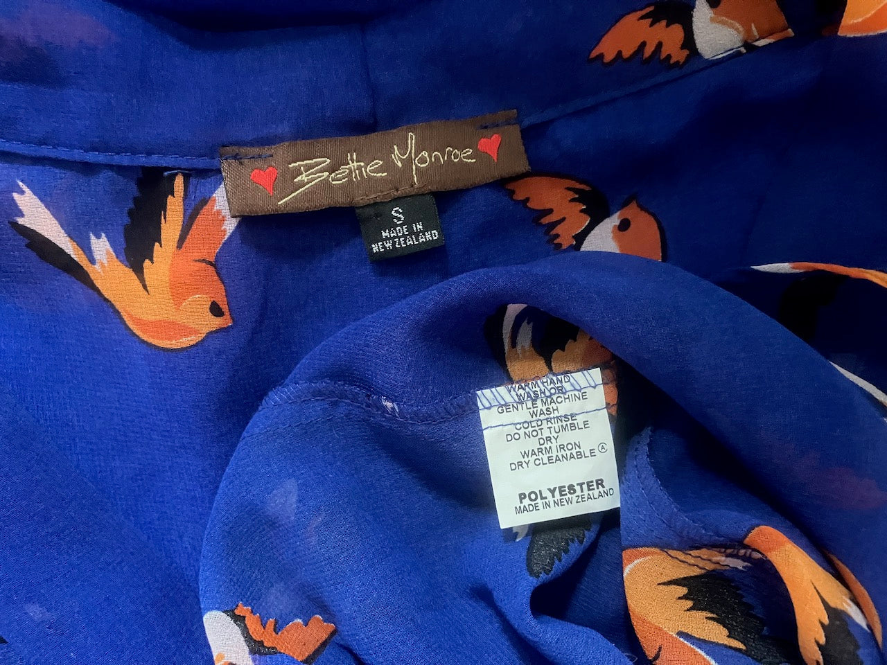 Bettie Monroe - Blue Tunic Top With Orange Bird Print - Size: S
