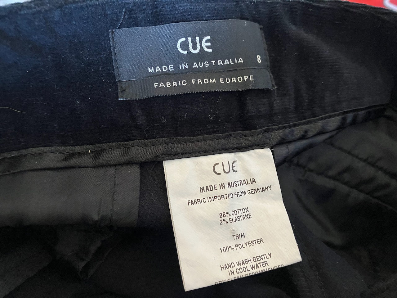 Cue - Navy Blue European Made Velvet Pants - Size: 8