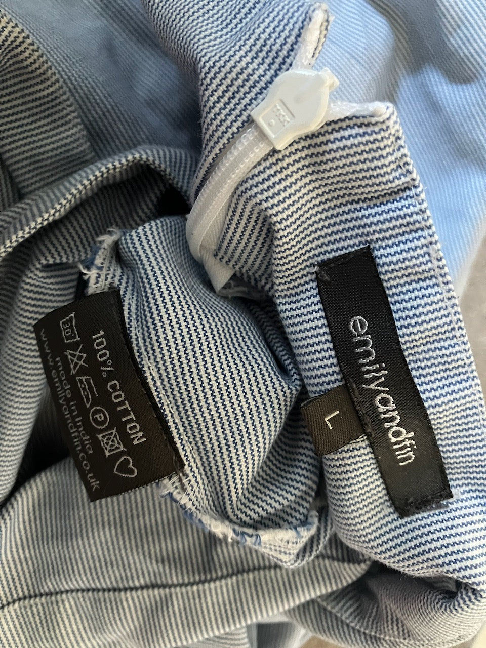 Emily and Fin - Pinstripe Blue & White Skirt - Size: L