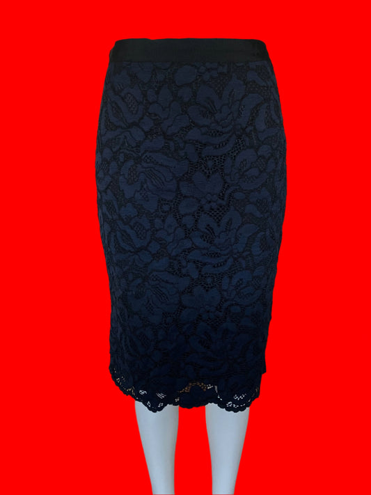 David Lawrence Australian Designed Navy Blue Lace Skirt - Size: 10