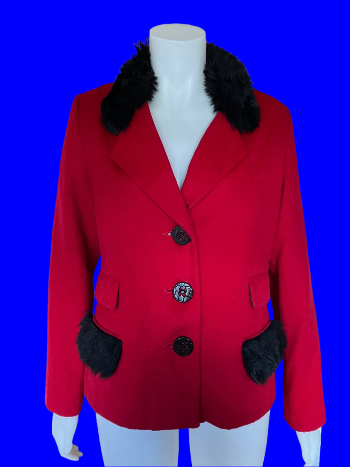 World $$$$ Riding Jacket Vibrant Red With Fur Trim - Size: M