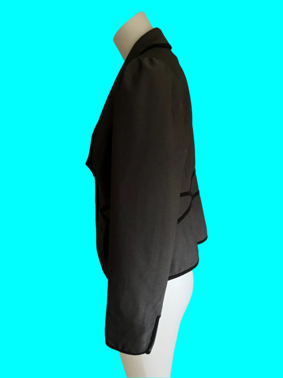 Jacqui E - Grey Blazer With Black Trim - Size: 12