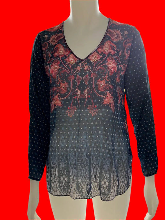 Loobies Story - Paisley Print Top With Embellishment - Size: 10