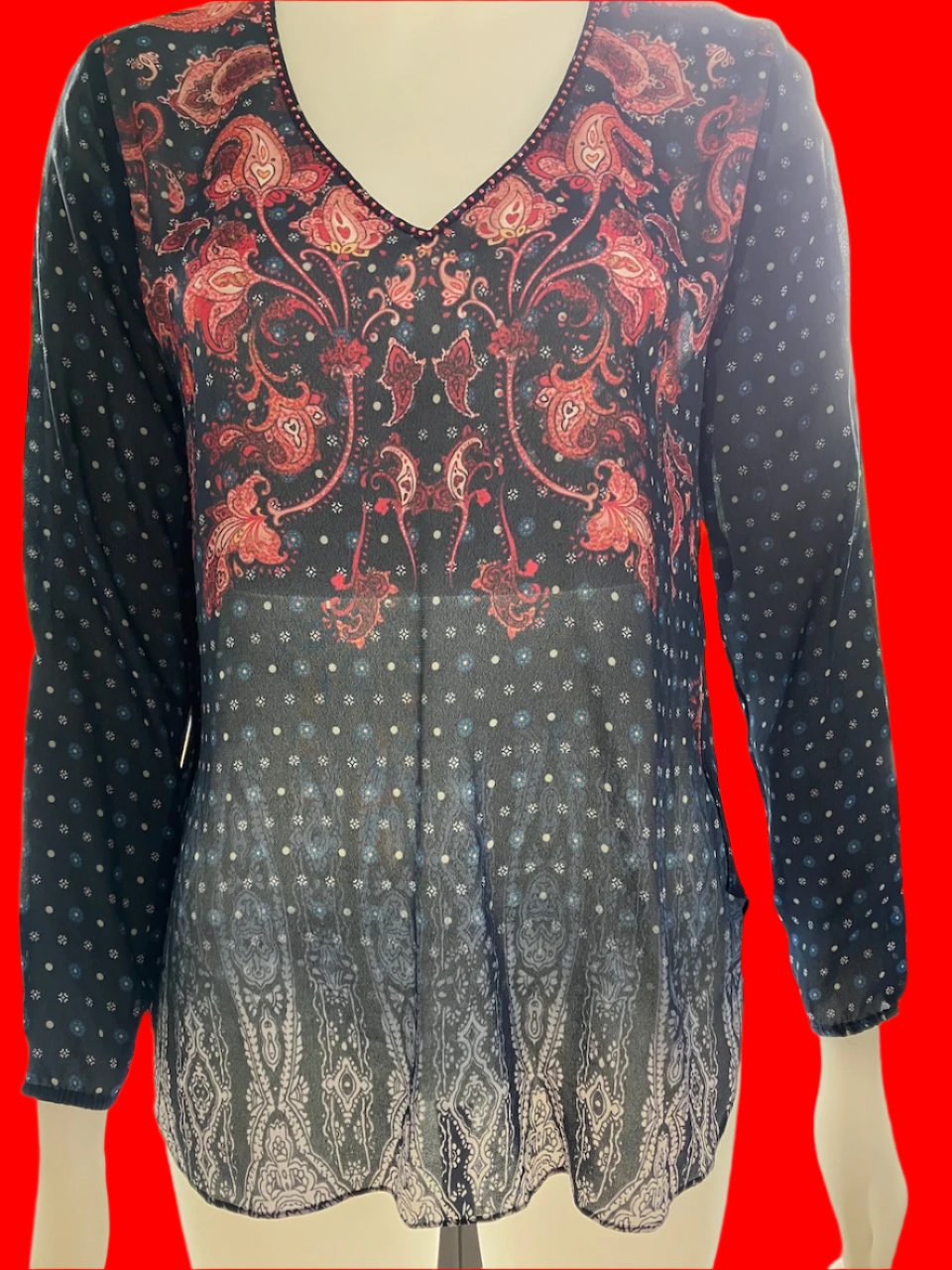 Loobies Story - Paisley Print Top With Embellishment - Size: 10