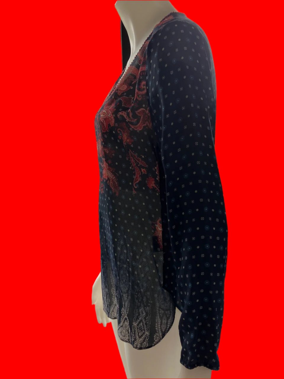 Loobies Story - Paisley Print Top With Embellishment - Size: 10