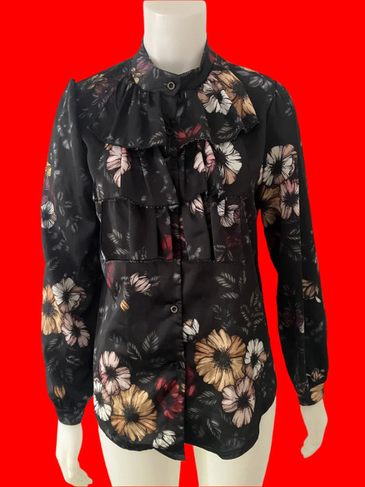 New Collection Italy - Floral Blouse With Frill - Size: M