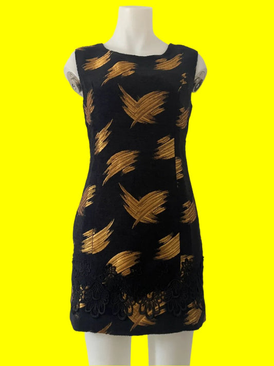 Serry Lia - Pure Wool Black Dress With Gold - Size: S