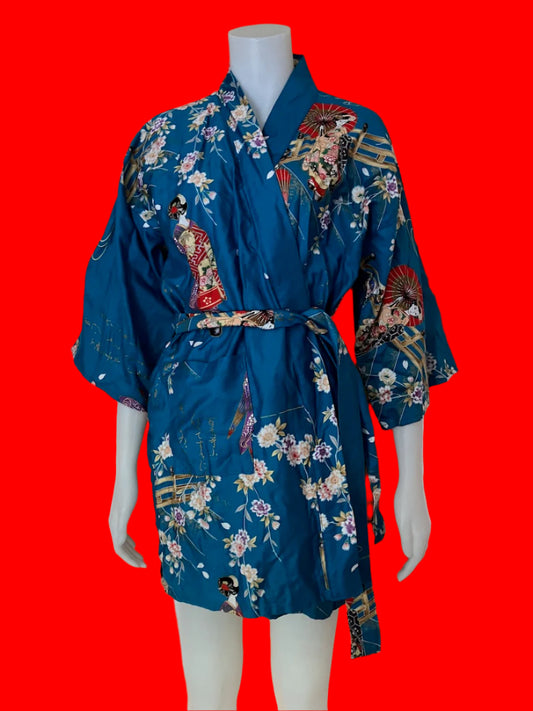 Japanese Geisha Cotton Kimono Robe - Size: S/M