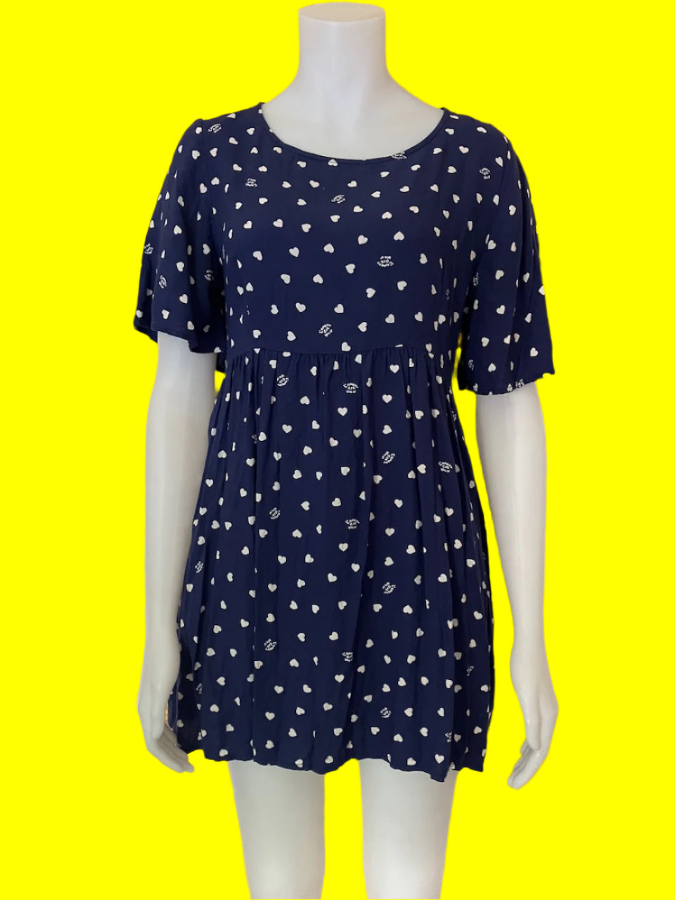 Monki - Navy Heart Print Dress - Size: M