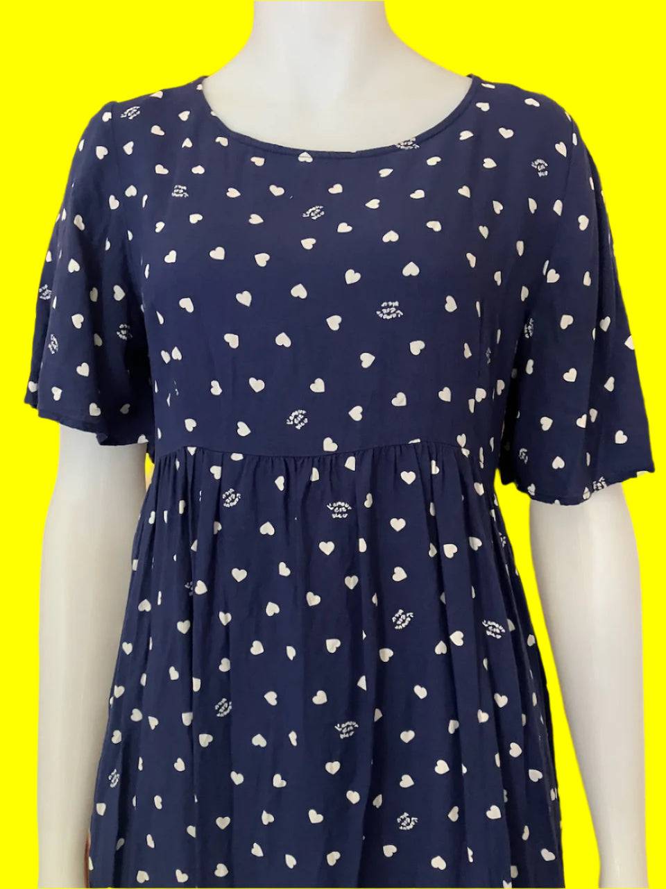 Monki - Navy Heart Print Dress - Size: M