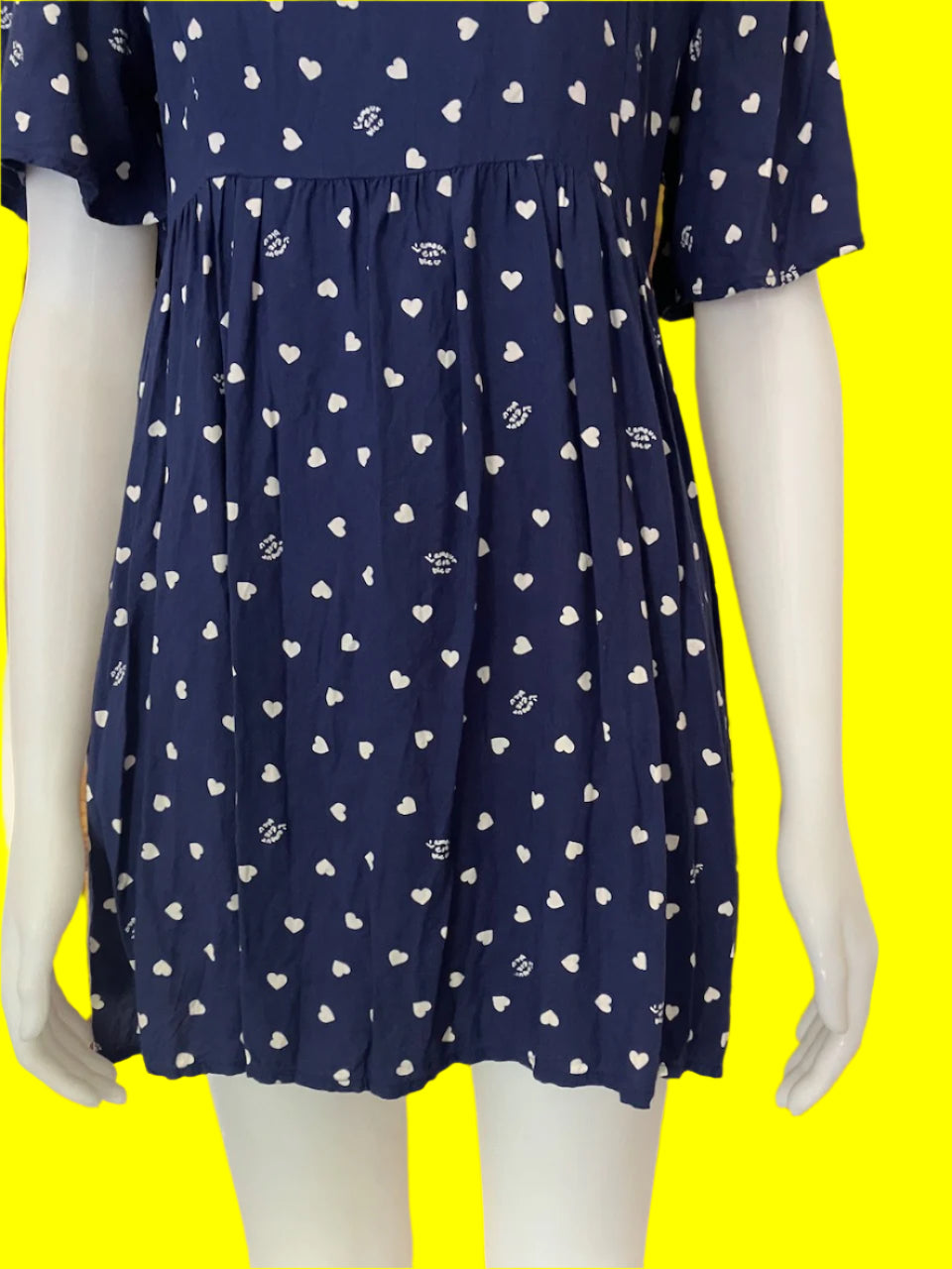 Monki - Navy Heart Print Dress - Size: M