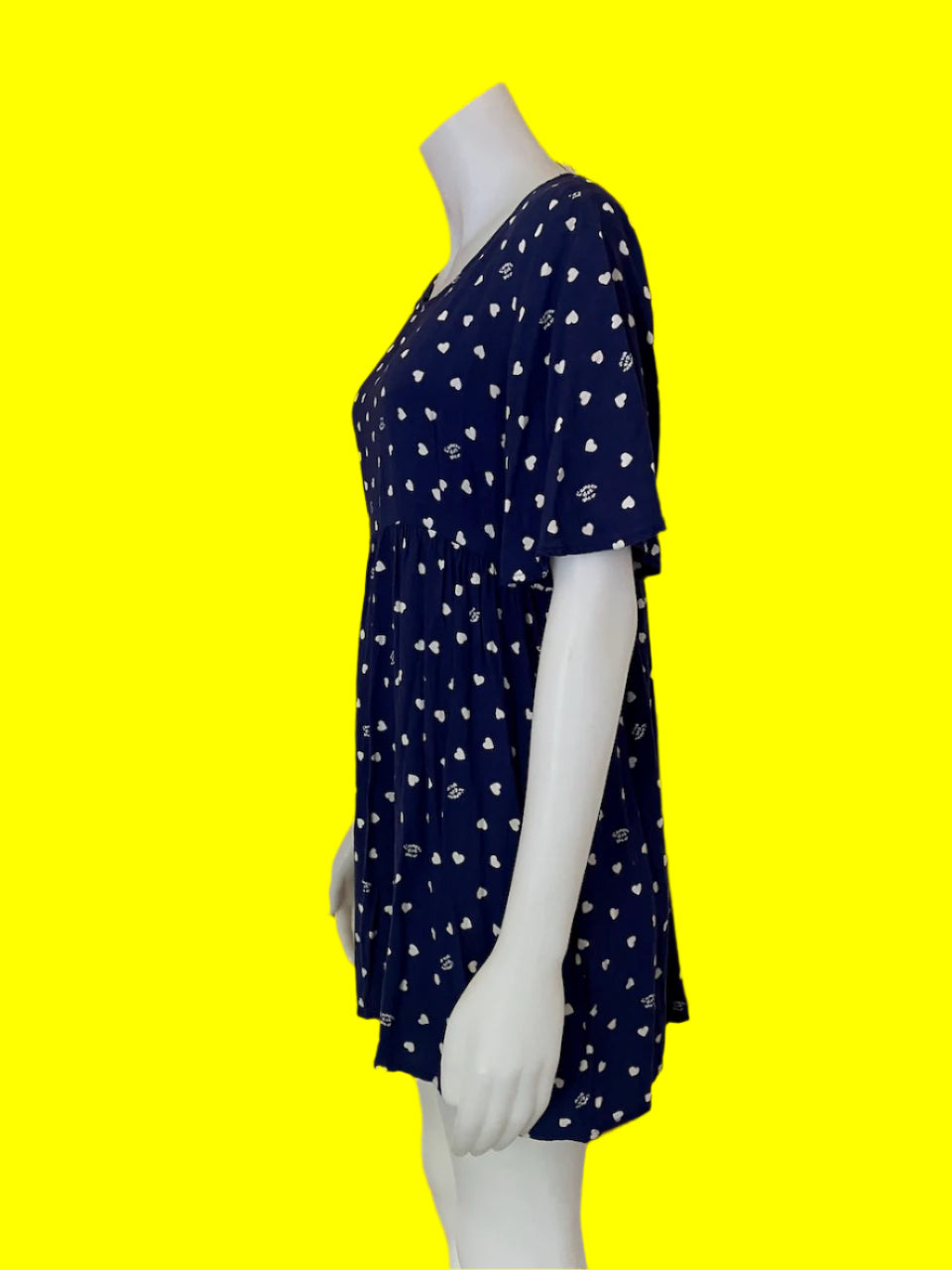 Monki - Navy Heart Print Dress - Size: M