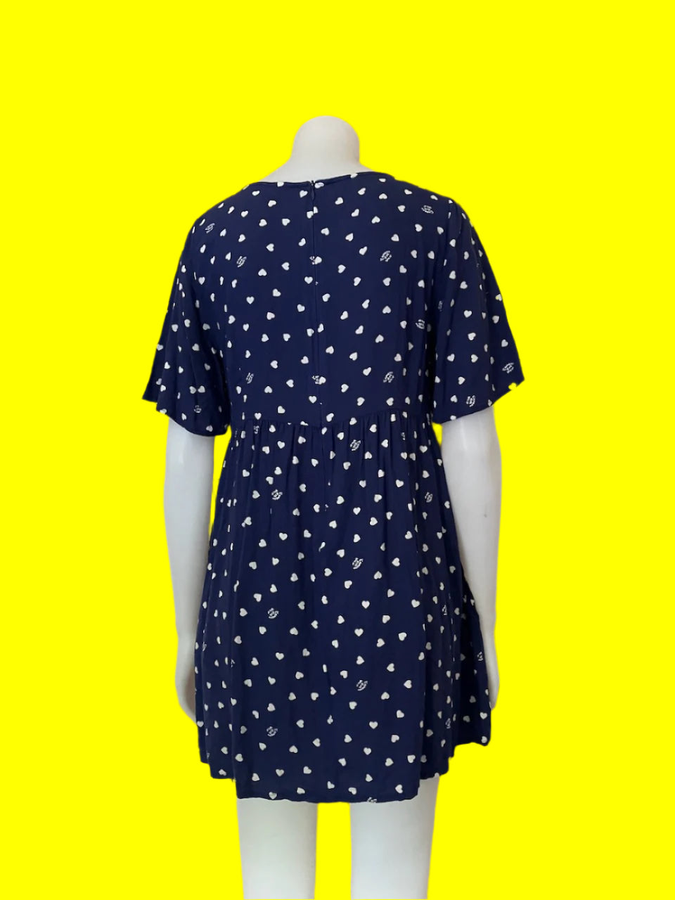 Monki - Navy Heart Print Dress - Size: M