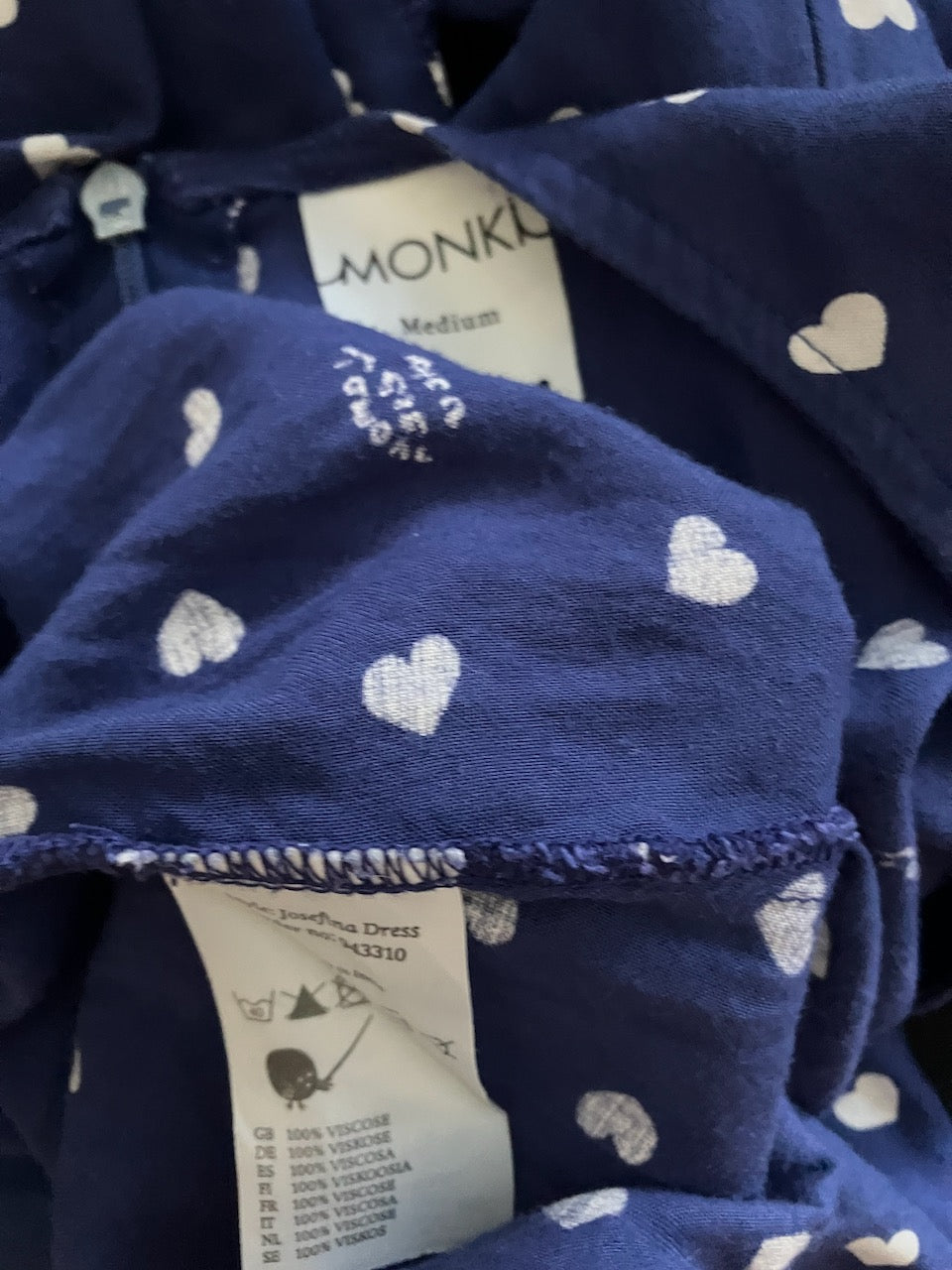 Monki - Navy Heart Print Dress - Size: M