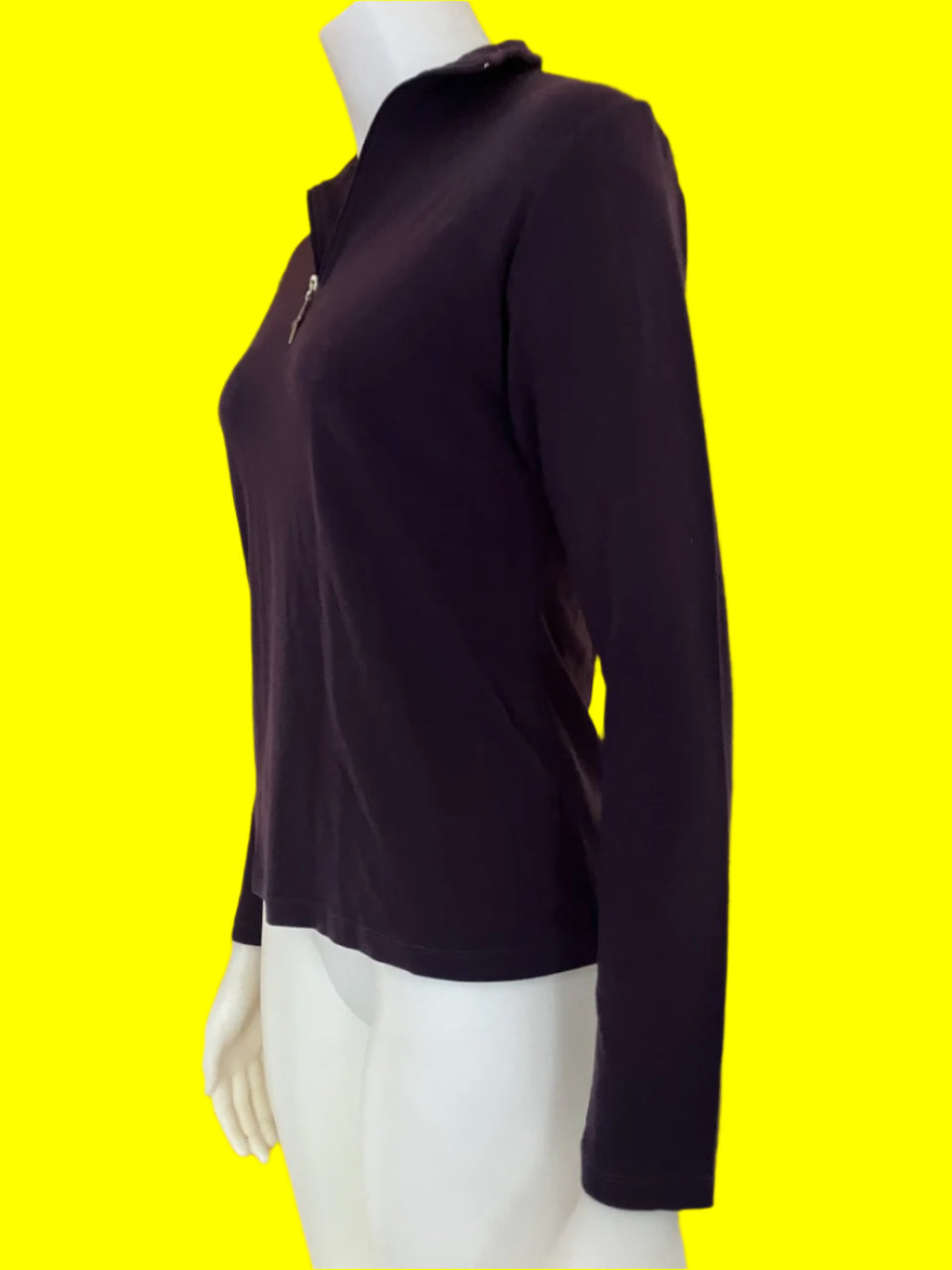 Untouched World - Dark Purple Merino Knit Top With Zip - Size: 12