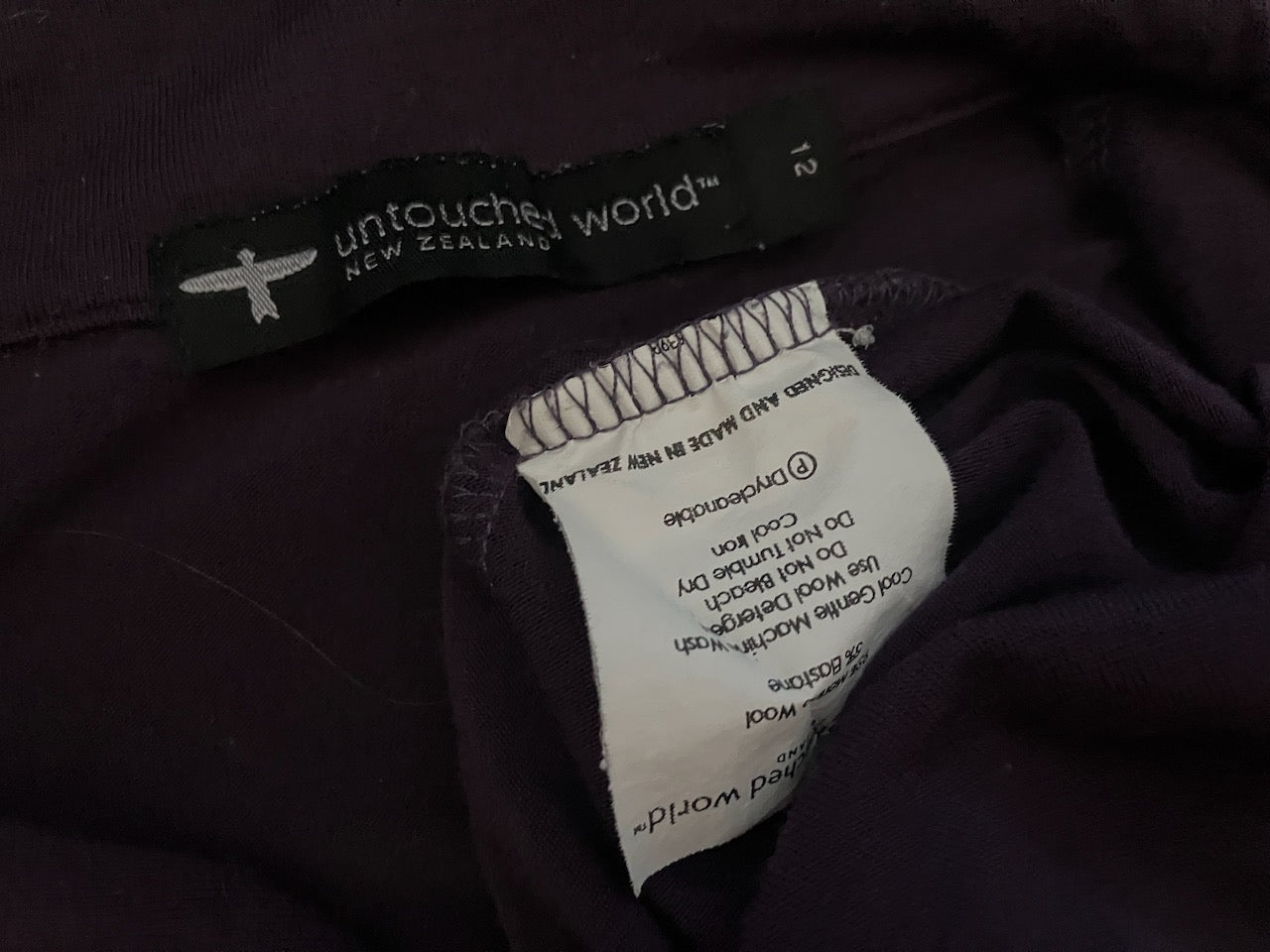 Untouched World - Dark Purple Merino Knit Top With Zip - Size: 12
