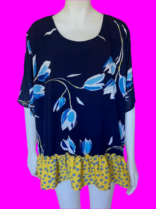 Stella Royal - Blue Floral Top With Yellow Contrast - Size: 3