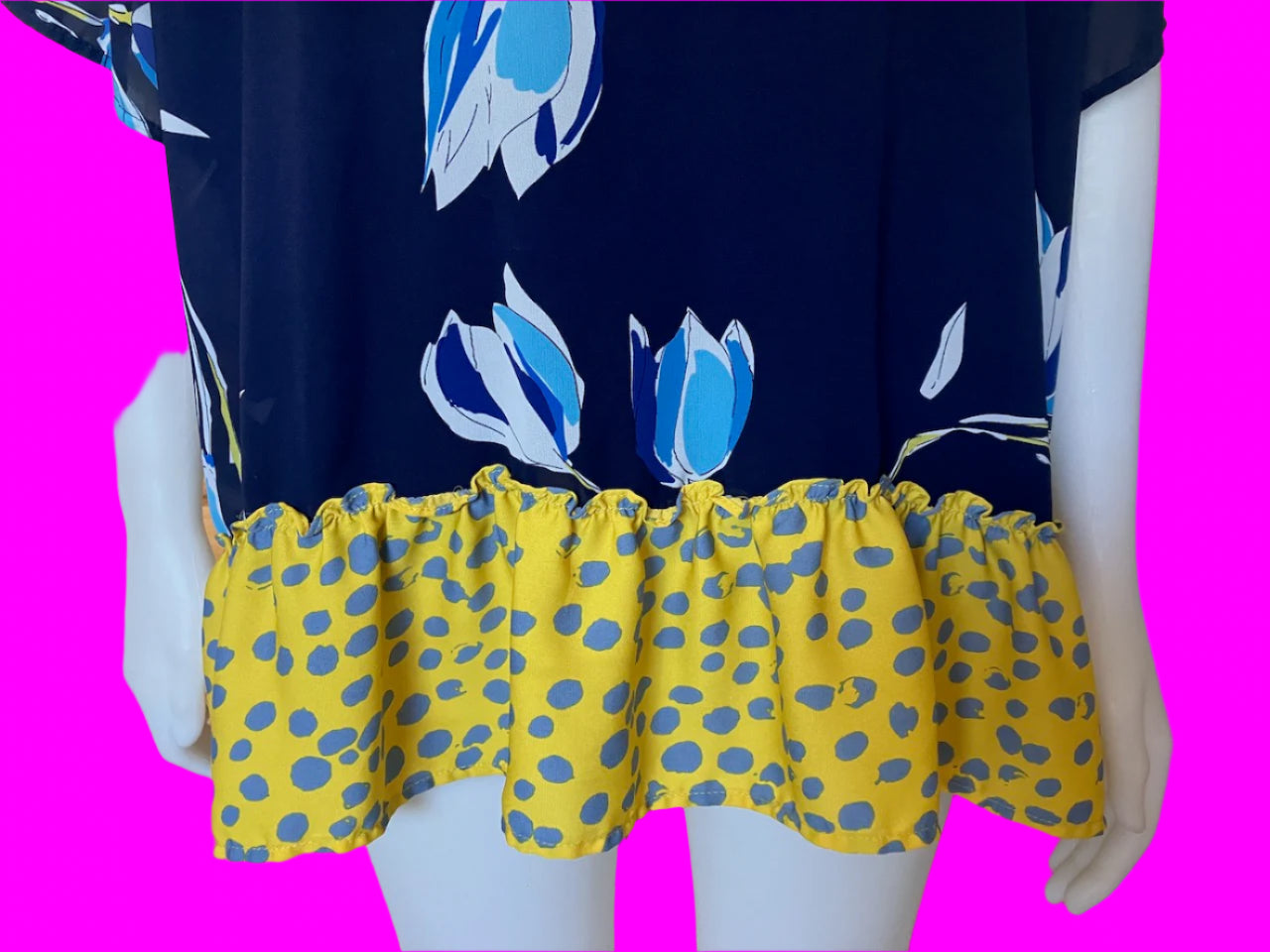 Stella Royal - Blue Floral Top With Yellow Contrast - Size: 3