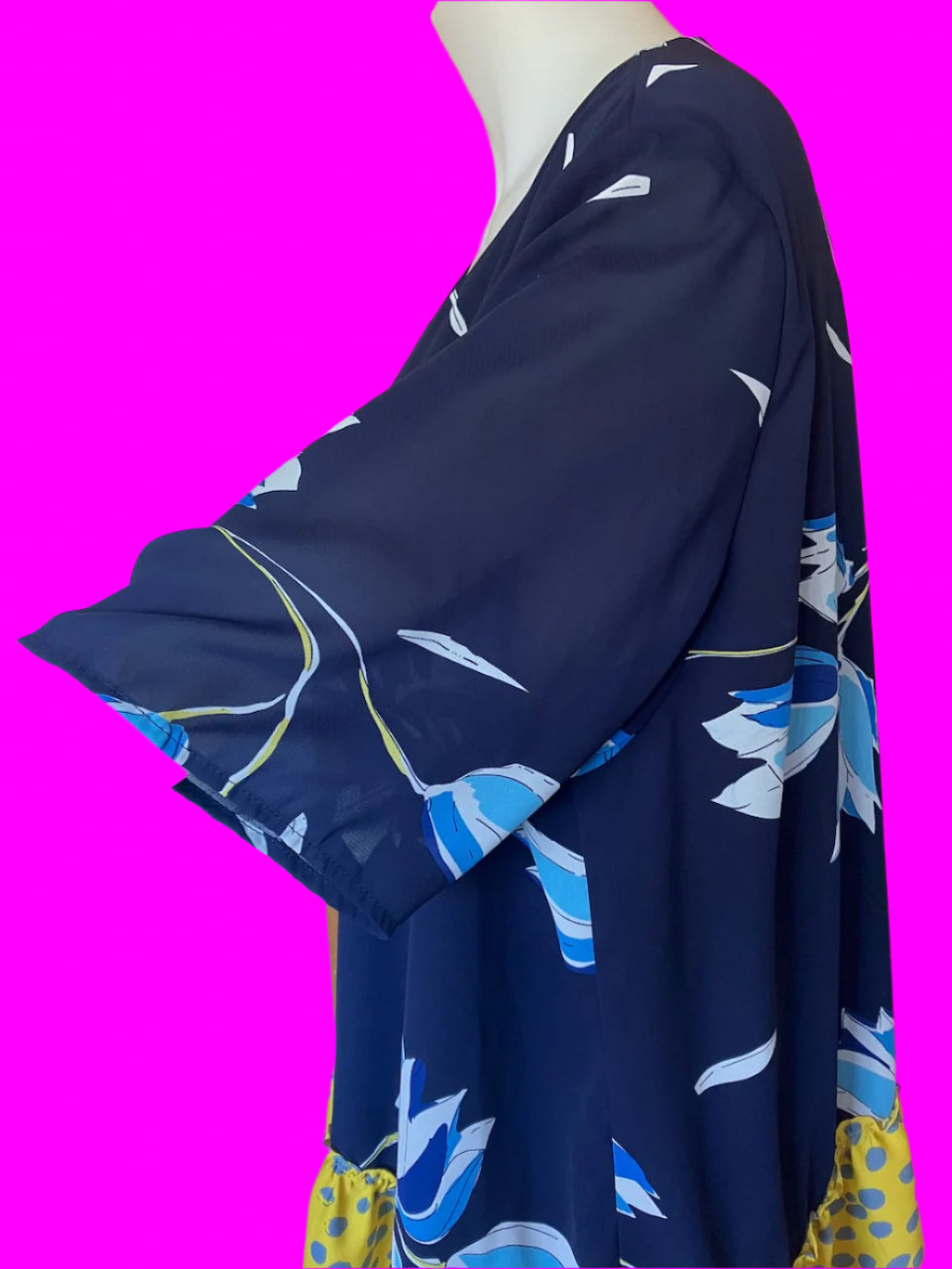 Stella Royal - Blue Floral Top With Yellow Contrast - Size: 3