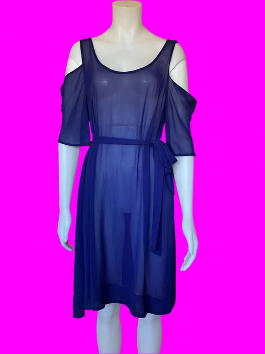 Moochi - Ink Blue Sheer Sleeveless Dress - Cold Shoulder - Size: 12