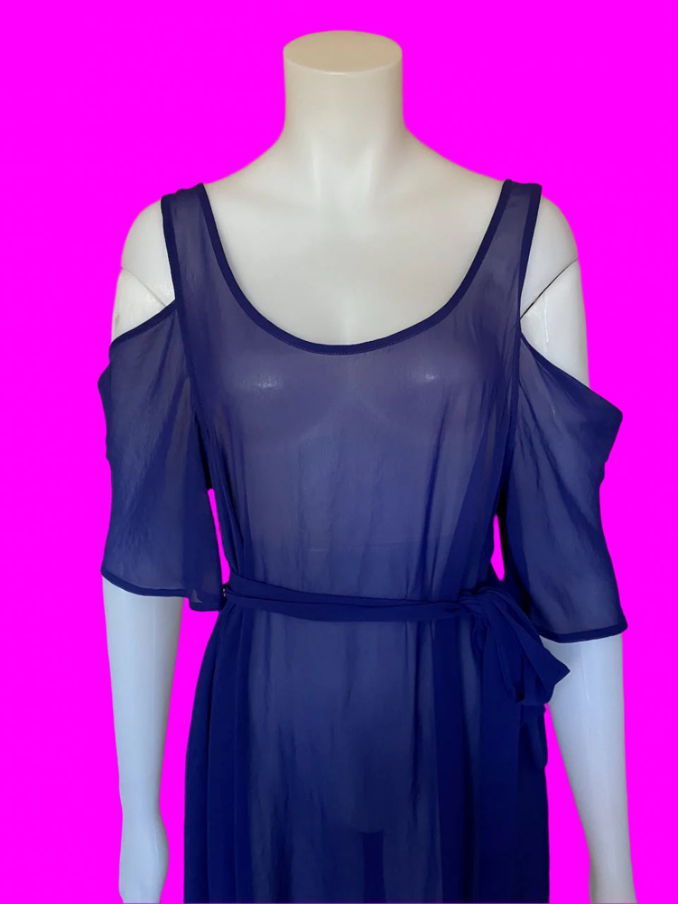 Moochi - Ink Blue Sheer Sleeveless Dress - Cold Shoulder - Size: 12