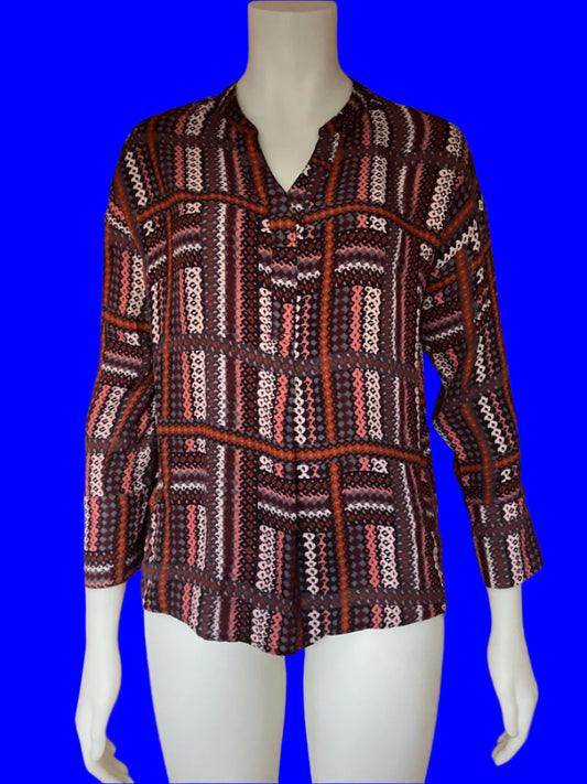 Loobies Story - Lovely Patterned Top With V - Neck - Size: 10