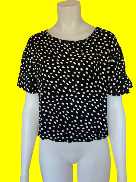 Huffer - Cropped Black Top With Polka Dots - Size: 8