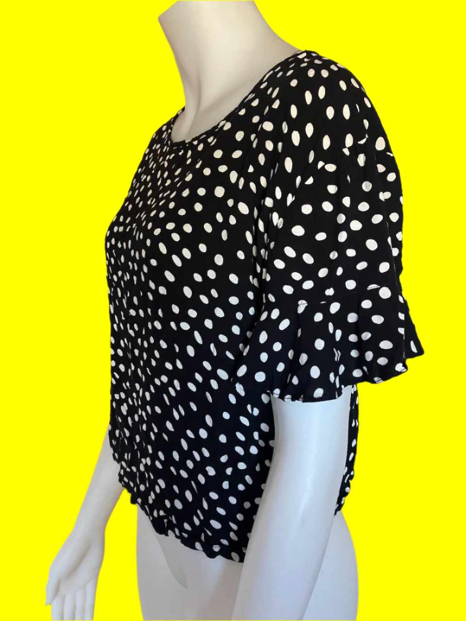 Huffer - Cropped Black Top With Polka Dots - Size: 8