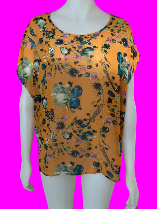 Ashley Fogel - NZ Designer - Vibrant Orange Top - Fruits - Size: 12