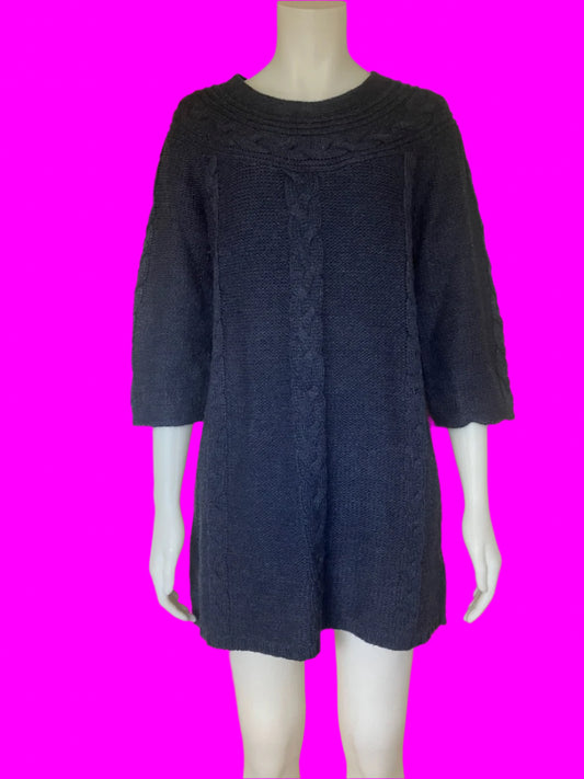 Maya - Navy Blue - Cable Knit Dress - Size: L (Slim Fitting)
