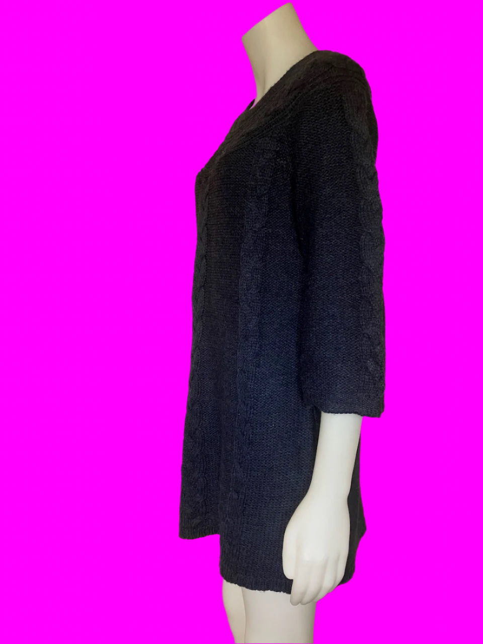Maya - Navy Blue - Cable Knit Dress - Size: L (Slim Fitting)