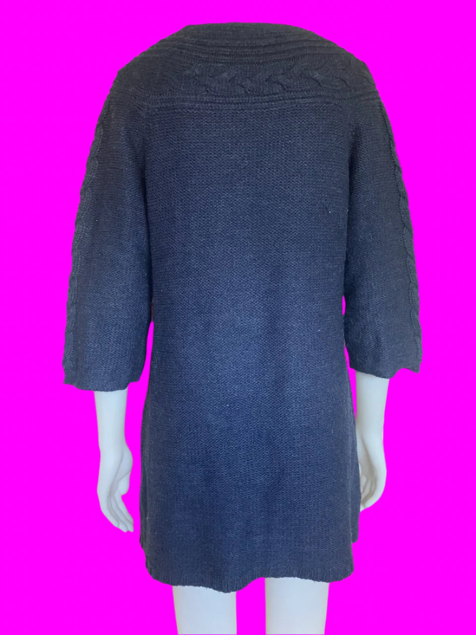 Maya - Navy Blue - Cable Knit Dress - Size: L (Slim Fitting)