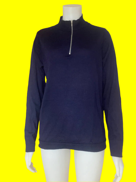 Capture - Navy Knit Top With Zip - Unisex Style - Size: XL (Very Slim Fitting)