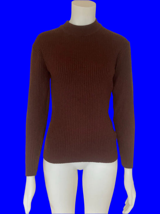 Carole - Slim Fitting Ribbed Jumper - Chocolate Brown - Size: 8