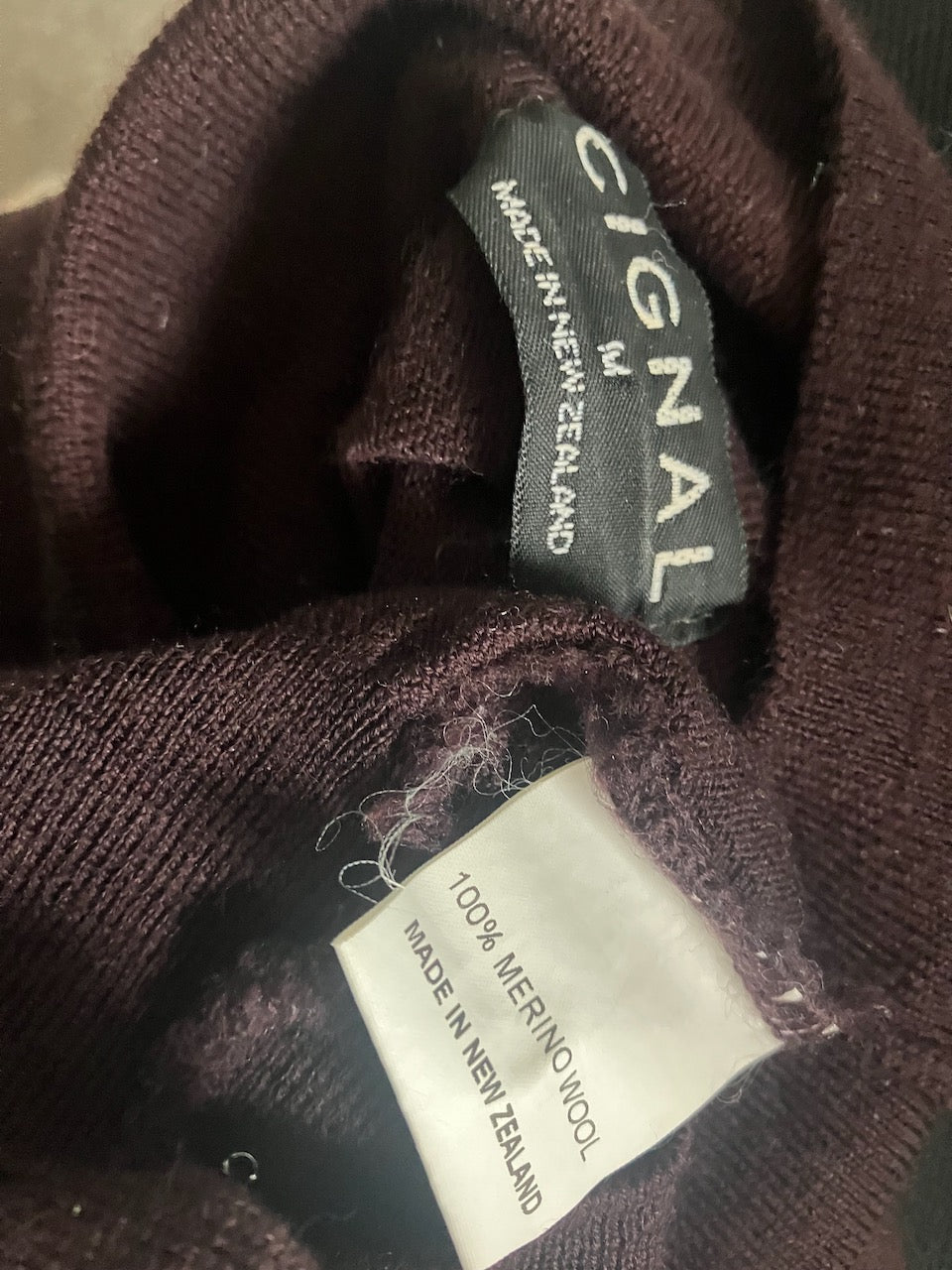 Cignal - NZ Made Pure Merino Turtle Neck Jumper - Aubergine - Size: M