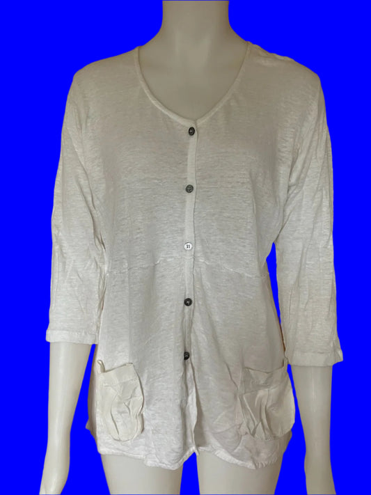 Caroline Sills - NZ Designer - Long White Cardigan - Size: 12